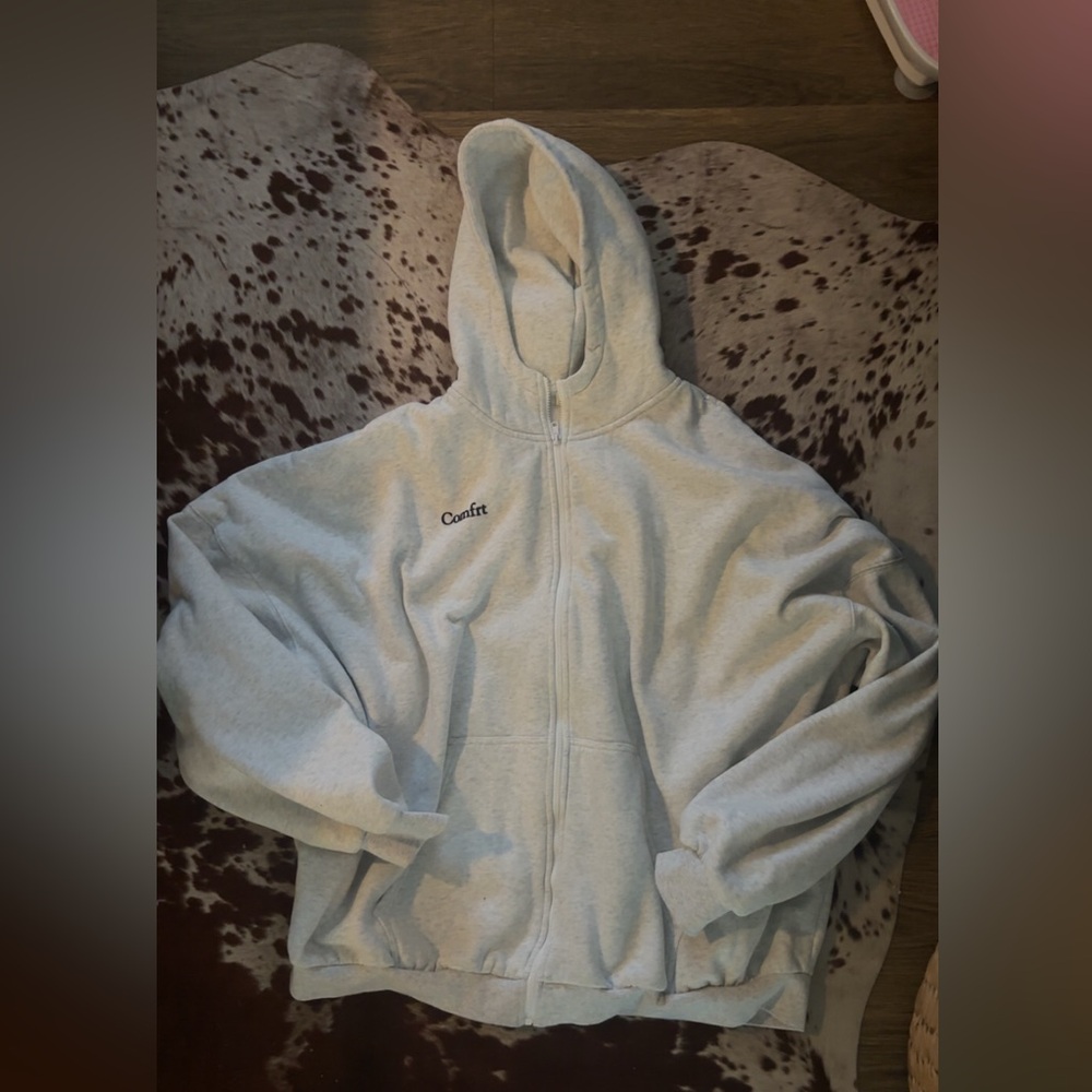 Comfrt Minimalist Light Gray Full Zip Hoodie Sz 3XL